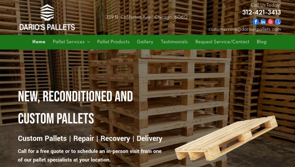 Website screenshot of Dario's Pallets