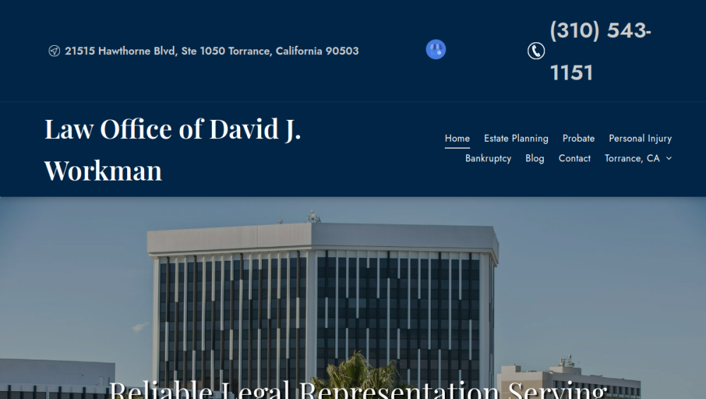 Website screenshot of Law Firm of David J. Workman