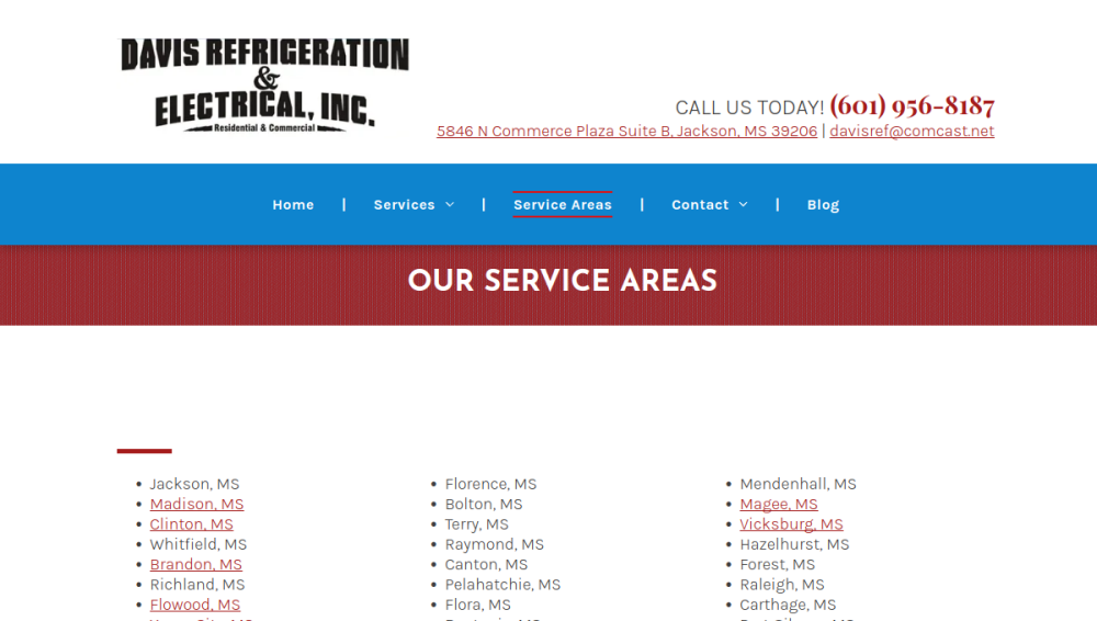 Website screenshot of Davis Refrigeration and Electrical Inc