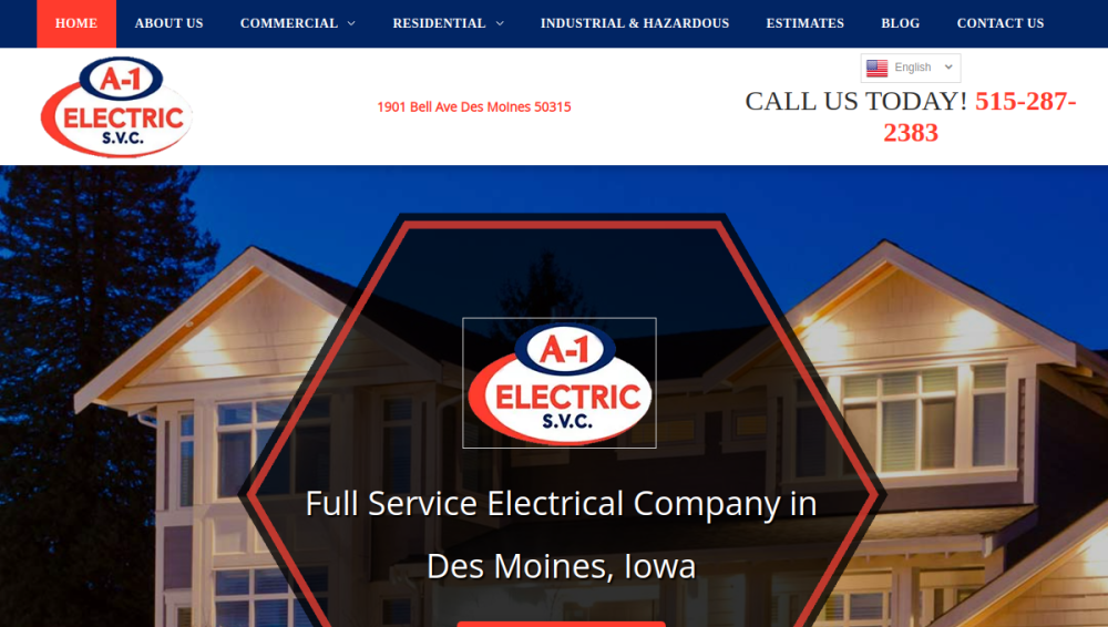 Website screenshot of A-1 Electric