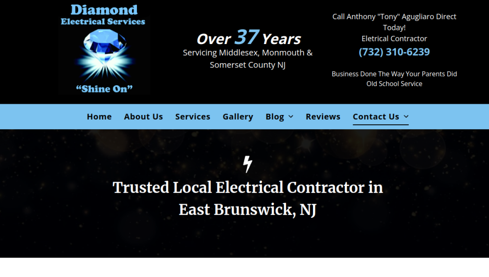 Website screenshot of Diamond Electrical Services