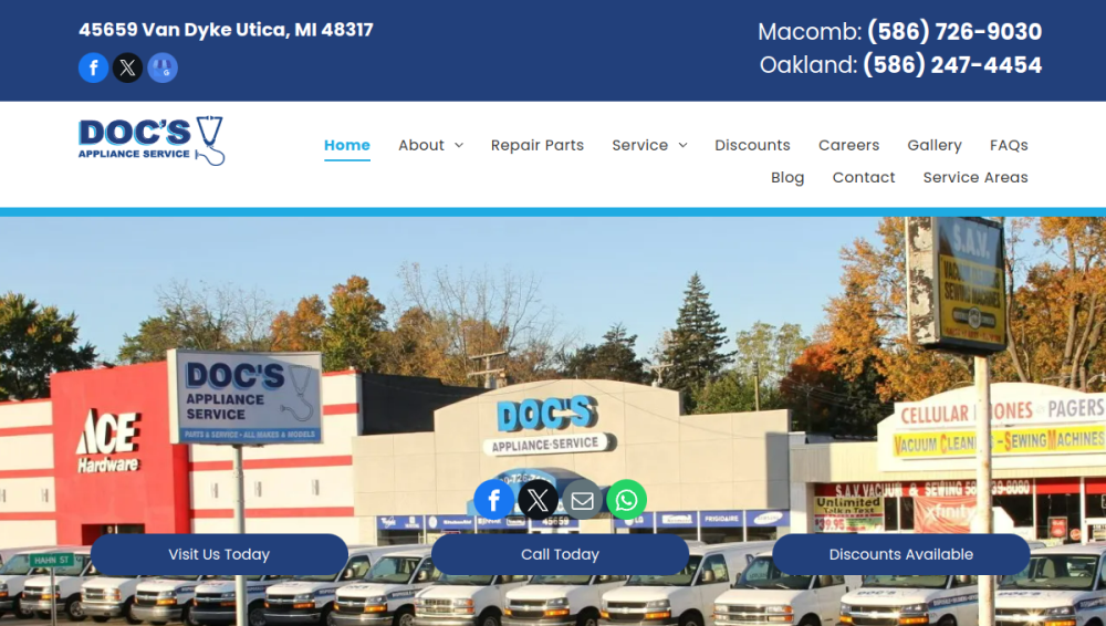 Website screenshot of Doc's Appliance Service