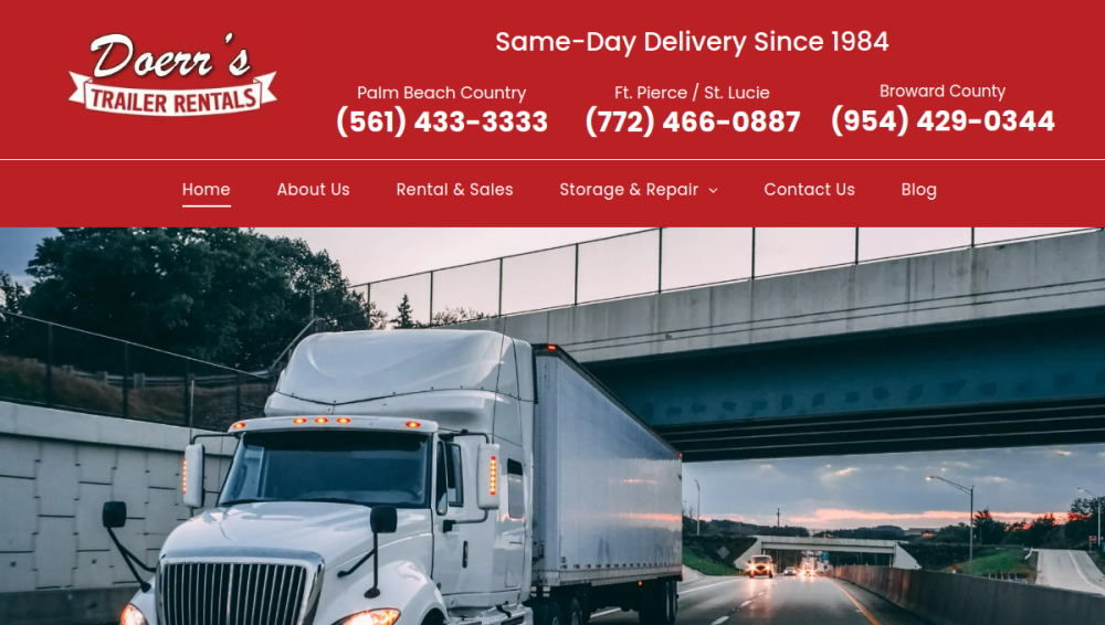 Website screenshot of Doerr's Trailer Rental