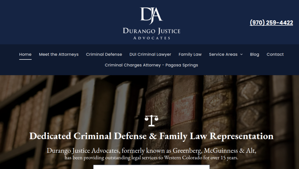 Website screenshot of Durango Justice Advocates LLC