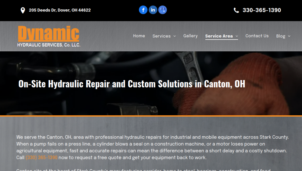 Website screenshot of Dynamic Hydraulic Services Company LLC