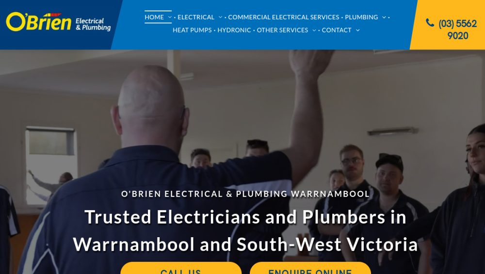Website screenshot of O'Brien Electrical & Plumbing Warrnambool