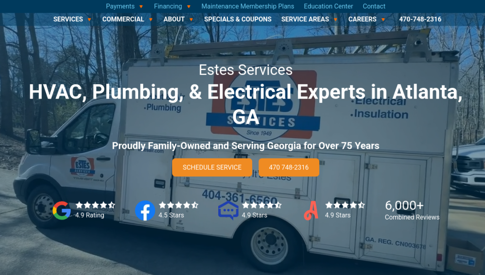 Website screenshot of Estes Services