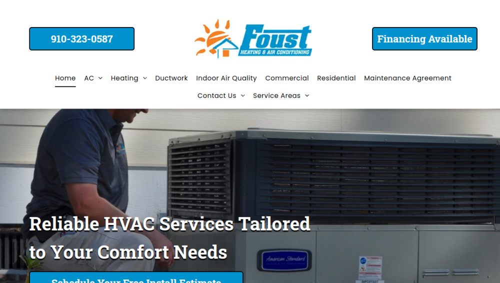 Website screenshot of Foust Heating & Air Conditioning Inc