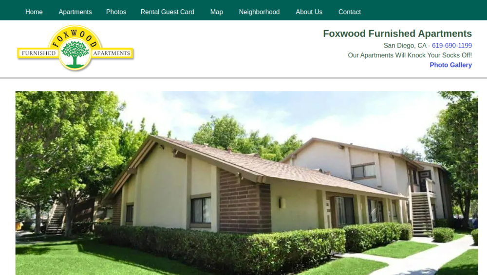 Website screenshot of Foxwood Corporate Apartments