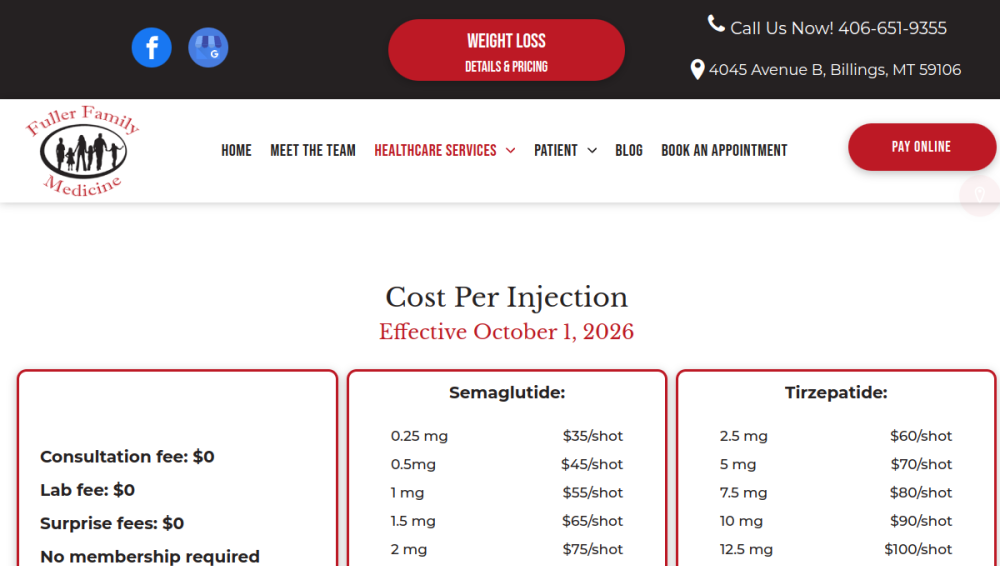 Website screenshot of Fuller Family Medicine