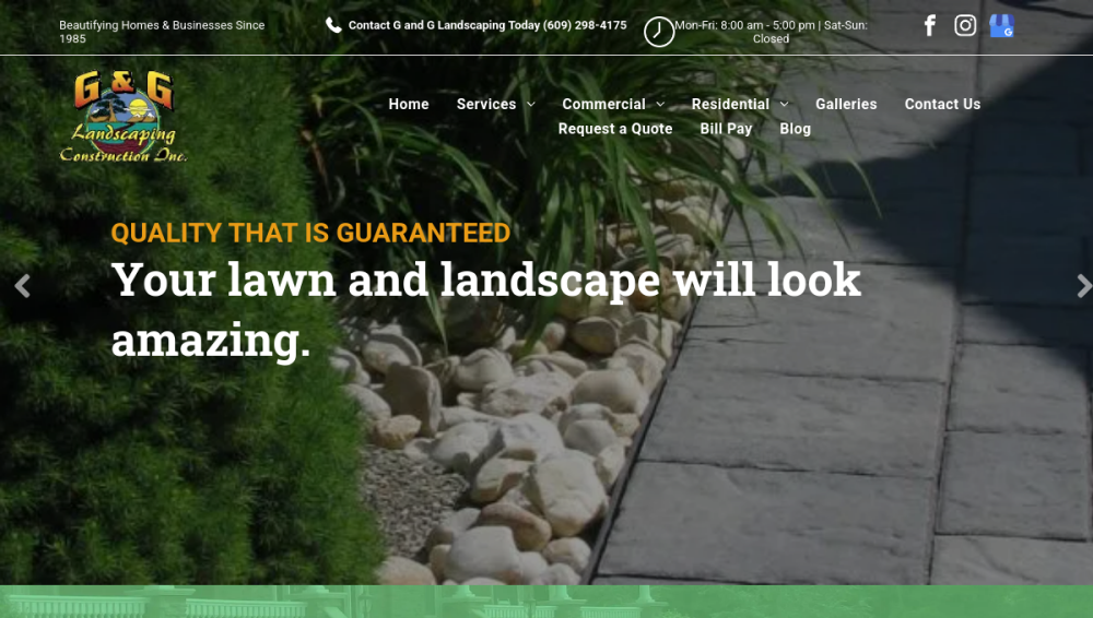 Website screenshot of G & G Landscaping Construction