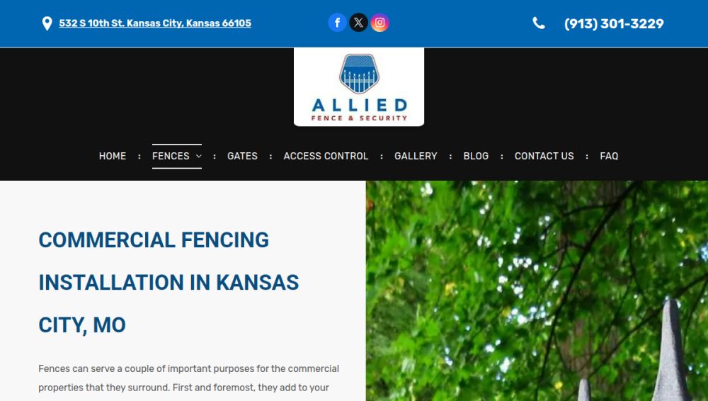 Website screenshot of Allied Fence & Security