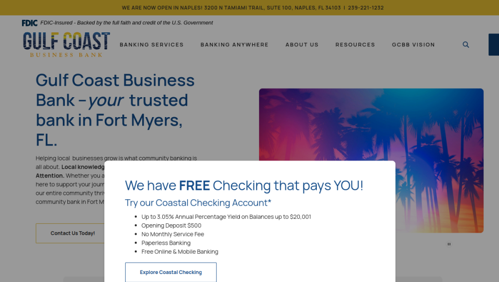 Website screenshot of Gulf Coast Business Bank