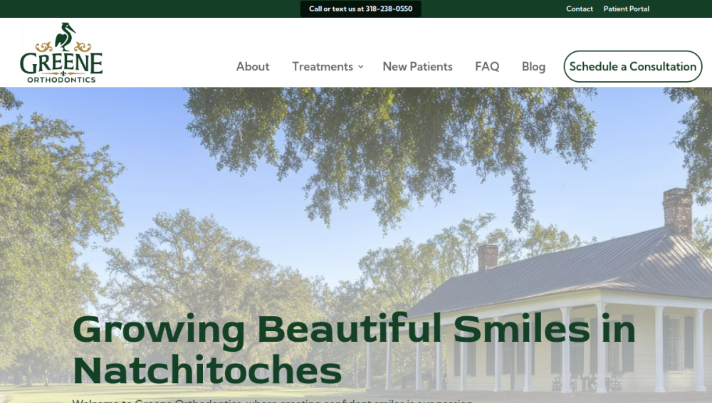 Website screenshot of Greene Orthodontics