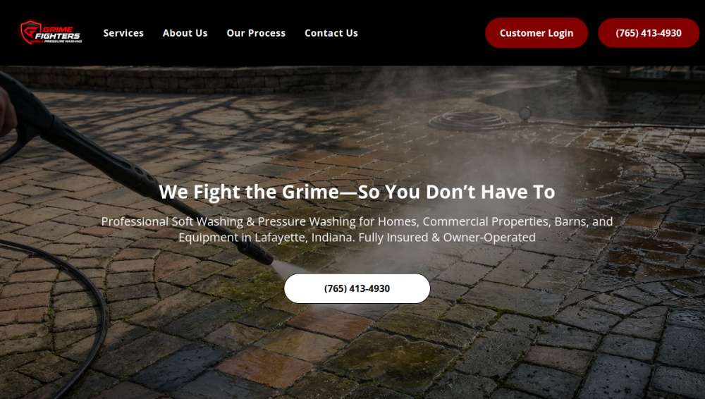 Website screenshot of Grime Fighters Mobile Pressure Washing LLC