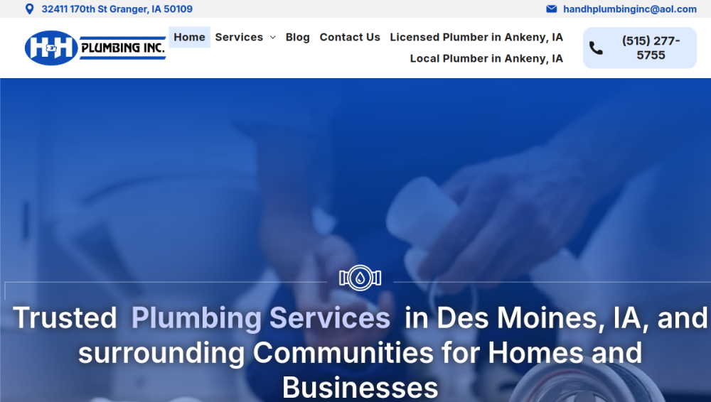 Website screenshot of H & H Plumbing Inc