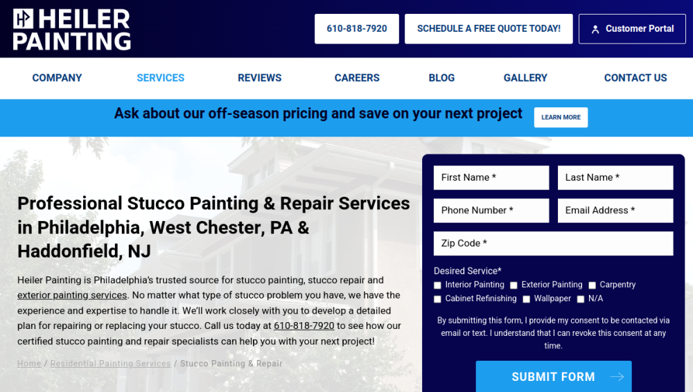 Website screenshot of Heiler Painting