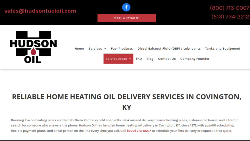 Website screenshot of Hudson Oil