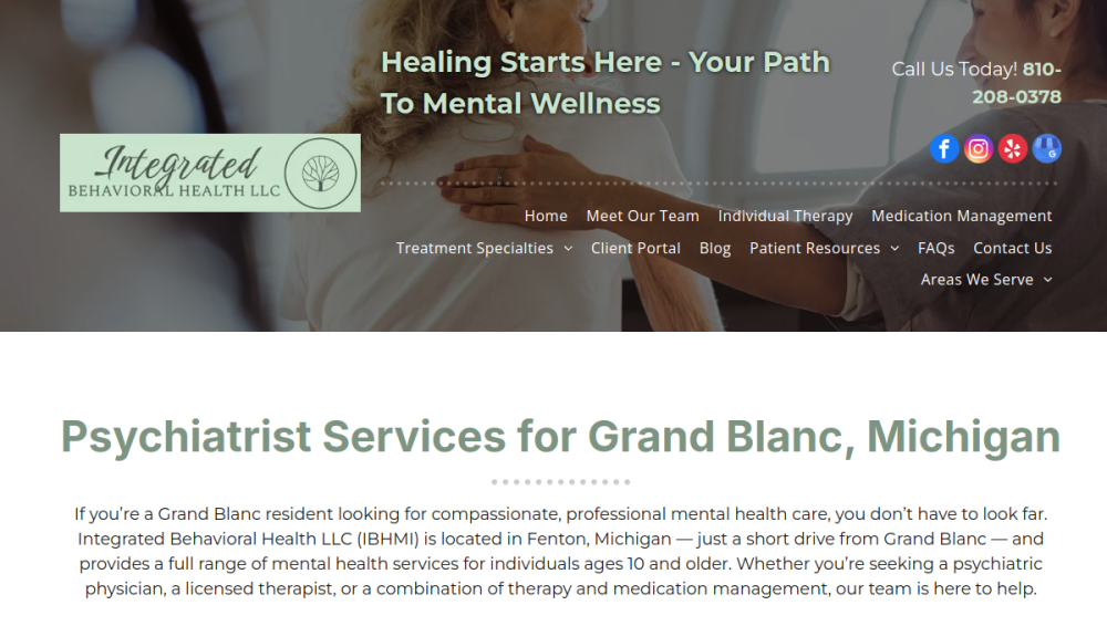 Website screenshot of Integrated Behavioral Health