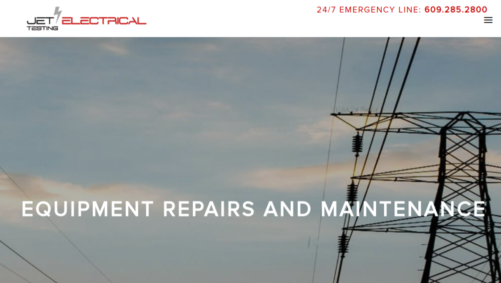 Website screenshot of JET Electrical Testing, LLC