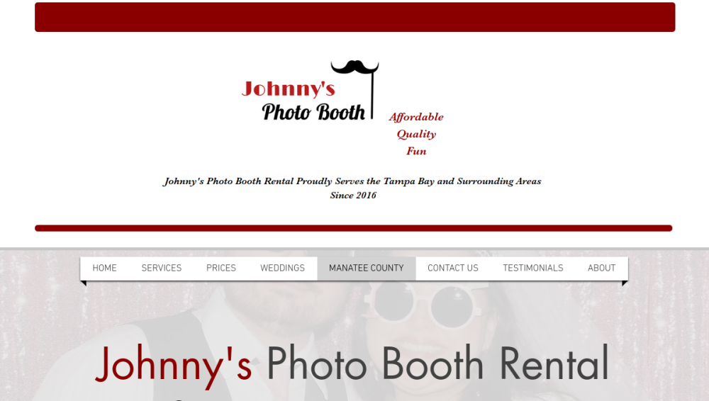 Website screenshot of Johnny's Photo Booth