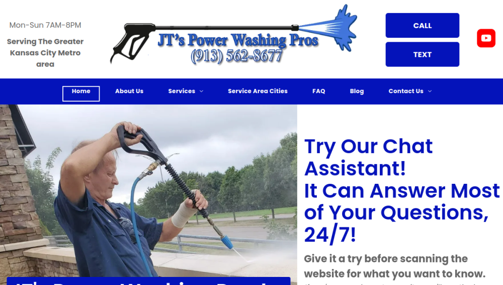 Website screenshot of JT's Power Washing Pros