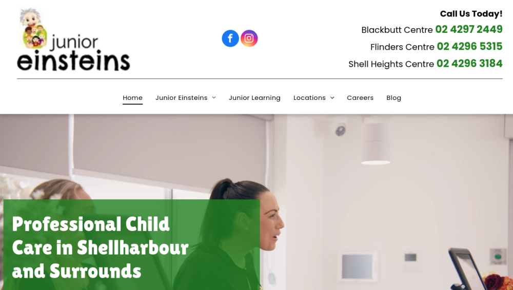 Website screenshot of Junior Einsteins