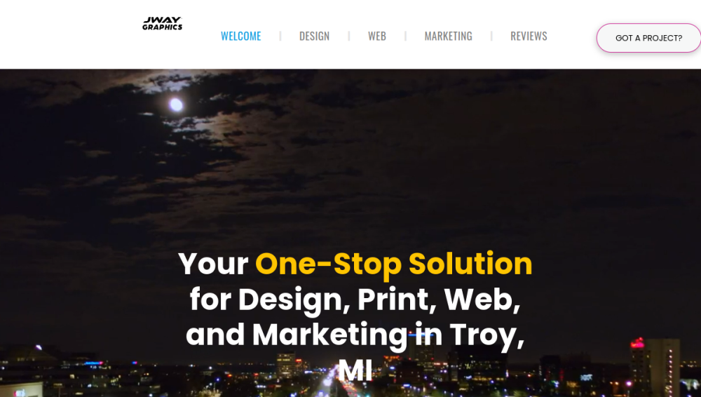 Website screenshot of JWAY GRAPHICS, LLC