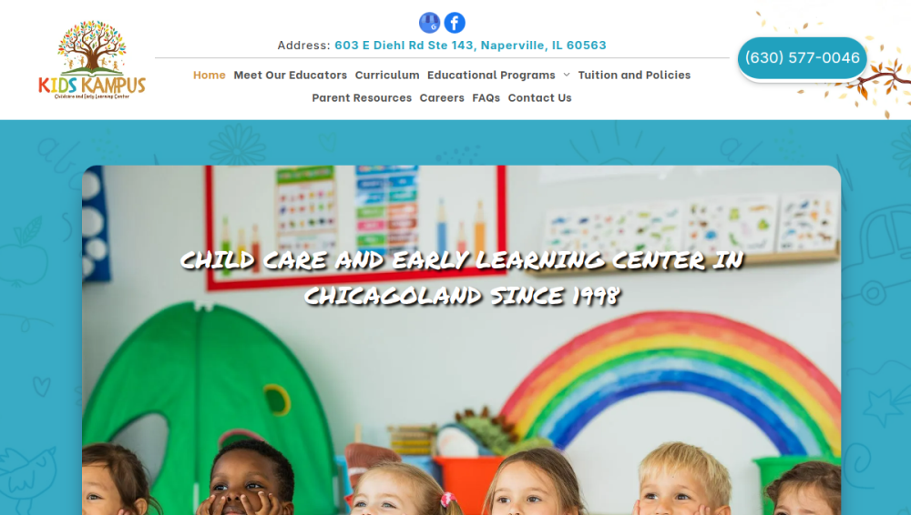 Website screenshot of Kids Kampus Child Care and Early Learning Center
