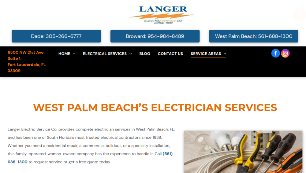 Website screenshot of Langer Electric