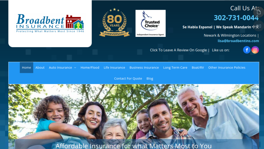 Website screenshot of Broadbent Insurance