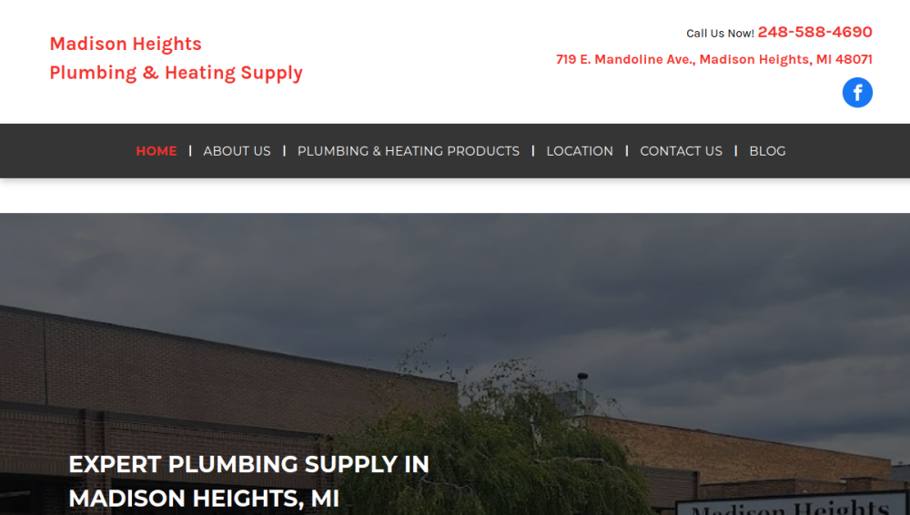 Website screenshot of Madison Heights Plumbing
