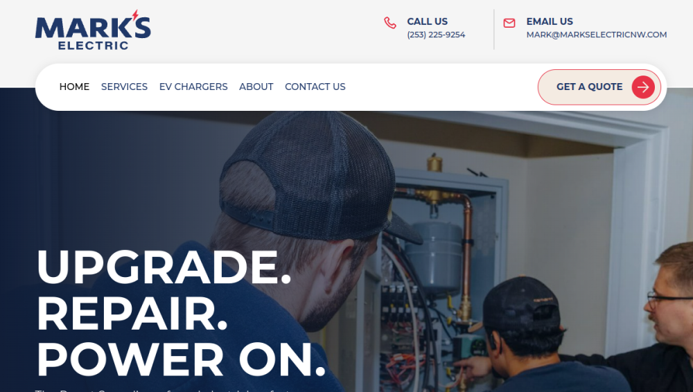 Website screenshot of Mark's Electric LLC