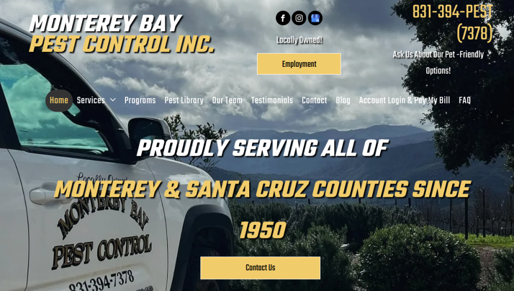 Website screenshot of Monterey Bay Pest Control Inc.