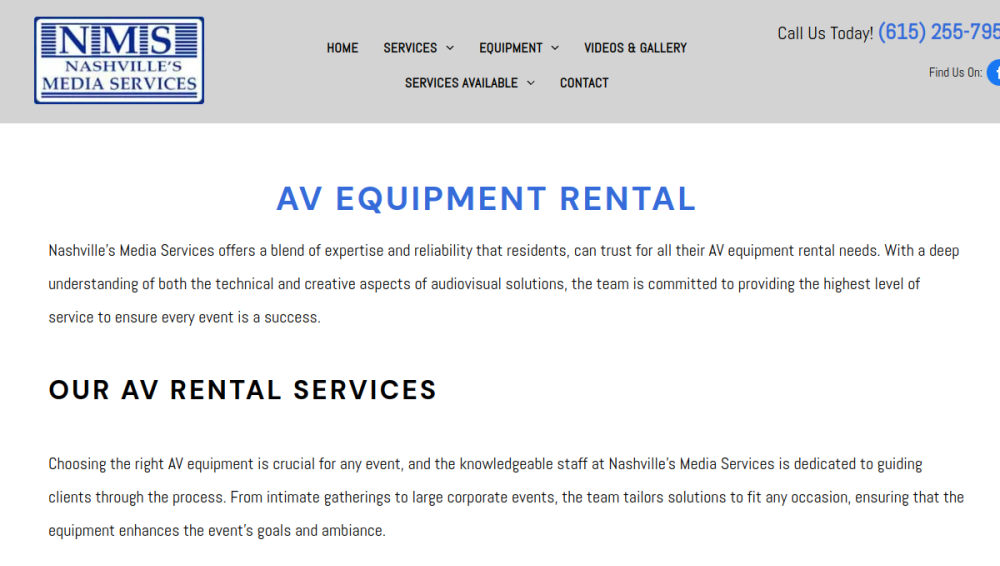 Website screenshot of Nashville's Media Services