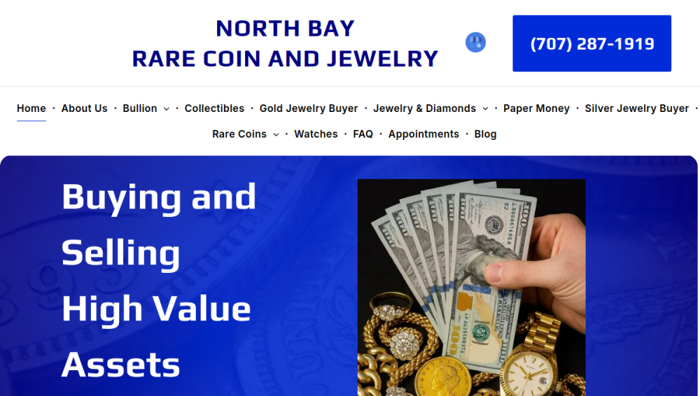 Website screenshot of North Bay Rare Coin & Jewelry