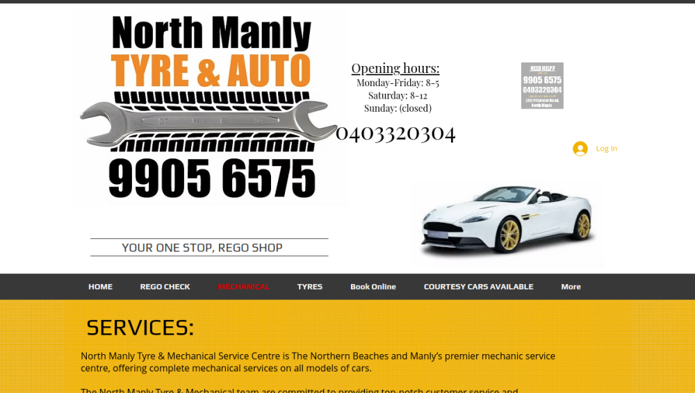 Website screenshot of North Manly Tyres & Mechanical Services