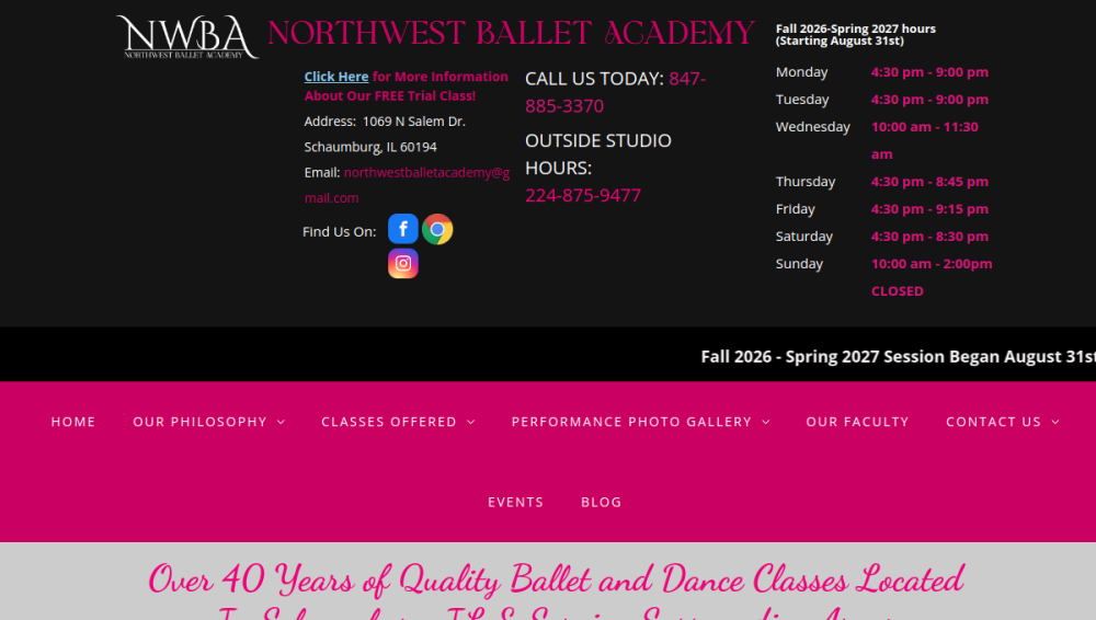 Website screenshot of Northwest Ballet Academy