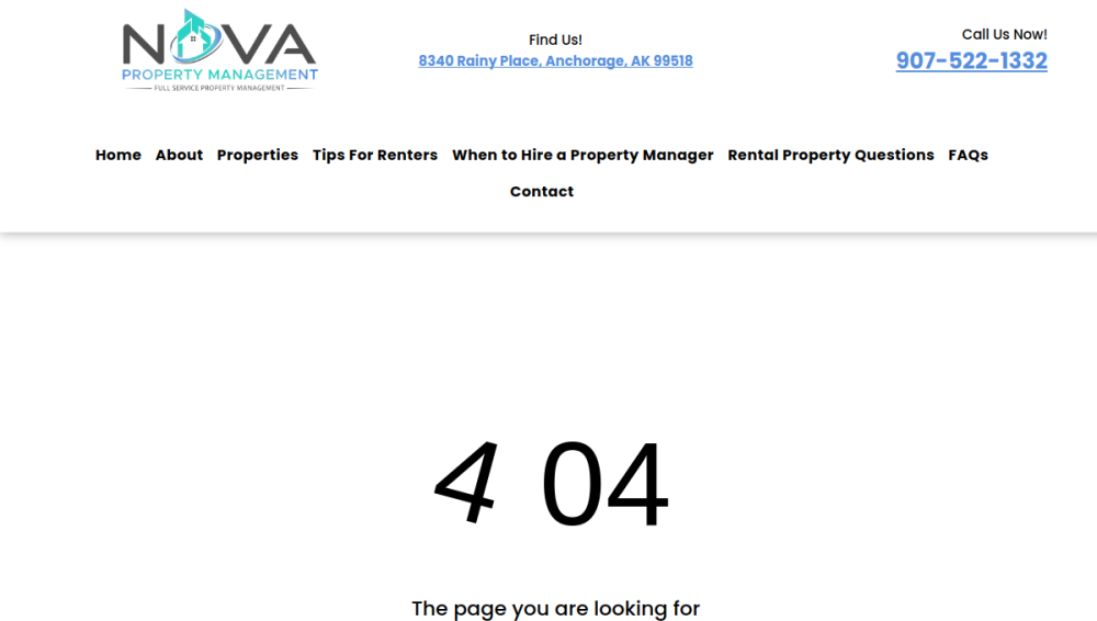 Website screenshot of Nova Property Management