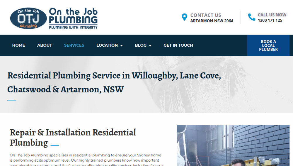 Website screenshot of On the Job Plumbing
