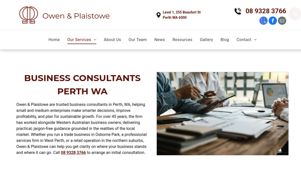 Website screenshot of Owen & Plaistowe