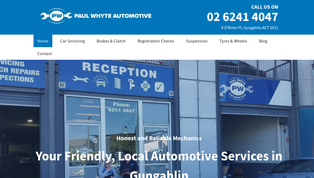 Website screenshot of Paul Whyte Automotive