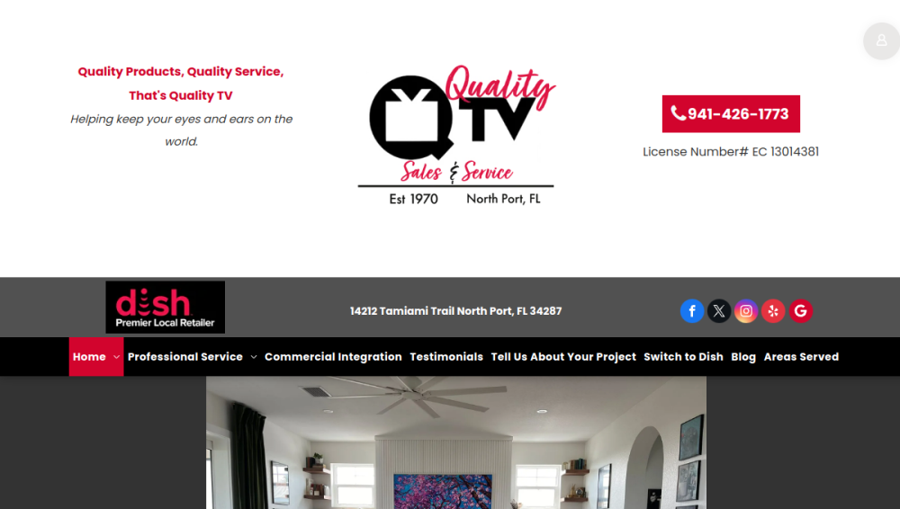 Website screenshot of Quality TV Sales & Service