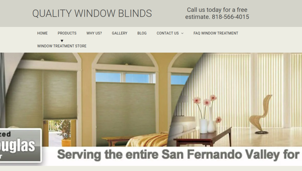 Website screenshot of Quality Window Blinds