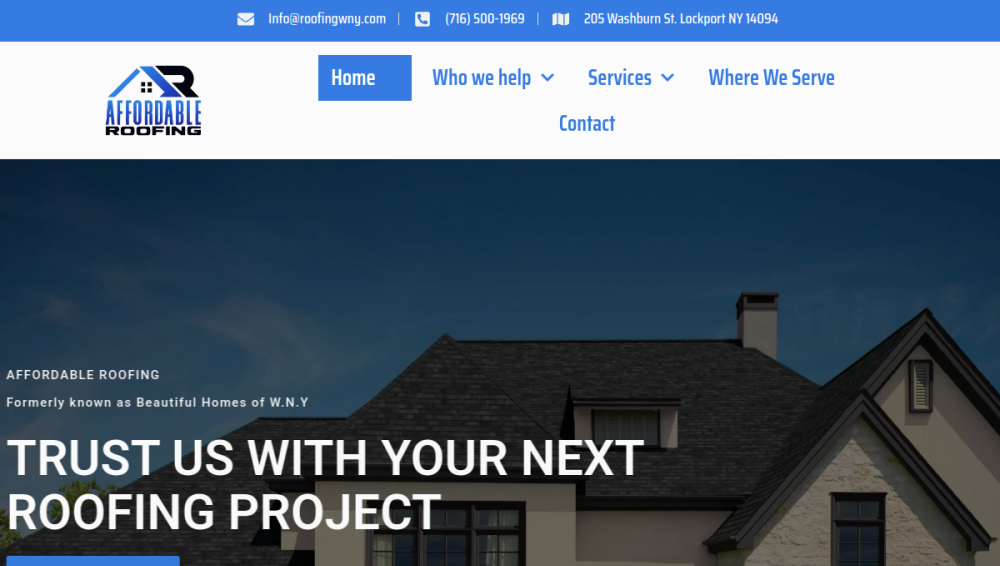 Website screenshot of Affordable Roofing