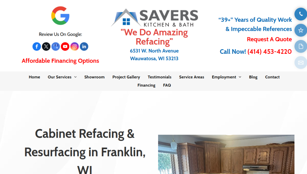Website screenshot of Savers Kitchen & Bath