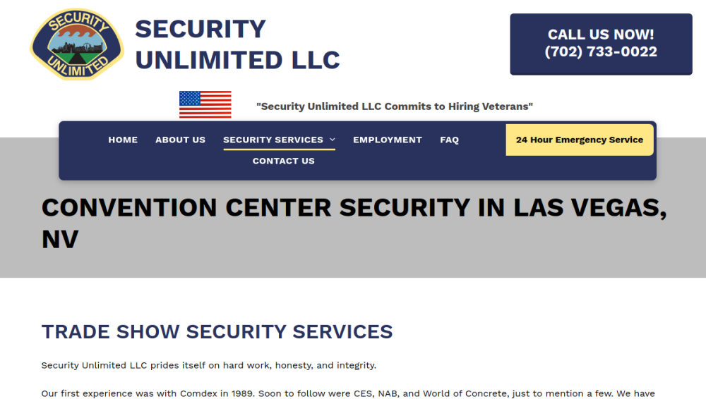 Website screenshot of Security Unlimited
