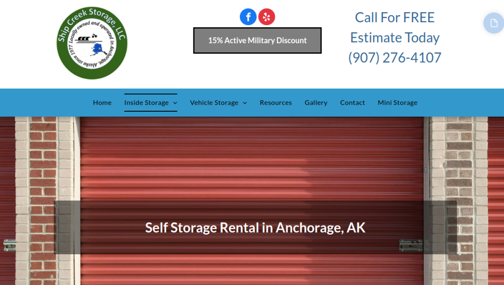 Website screenshot of Ship Creek Storage