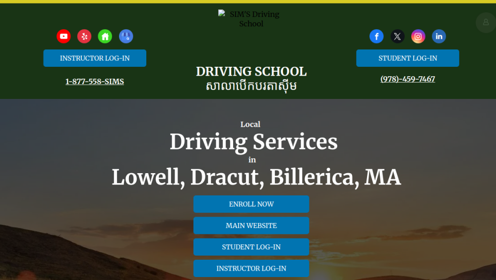 Website screenshot of SIM'S Driving School