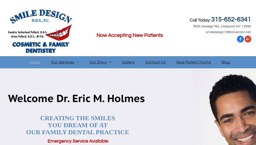 Website screenshot of Smile Design DDS